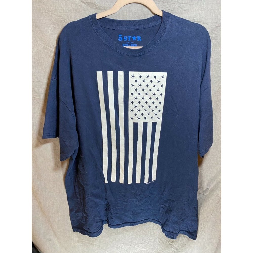 American Flag 5 Star‎ Shirt Adult 2XL Blue White Graphic Pullover Tee Mens